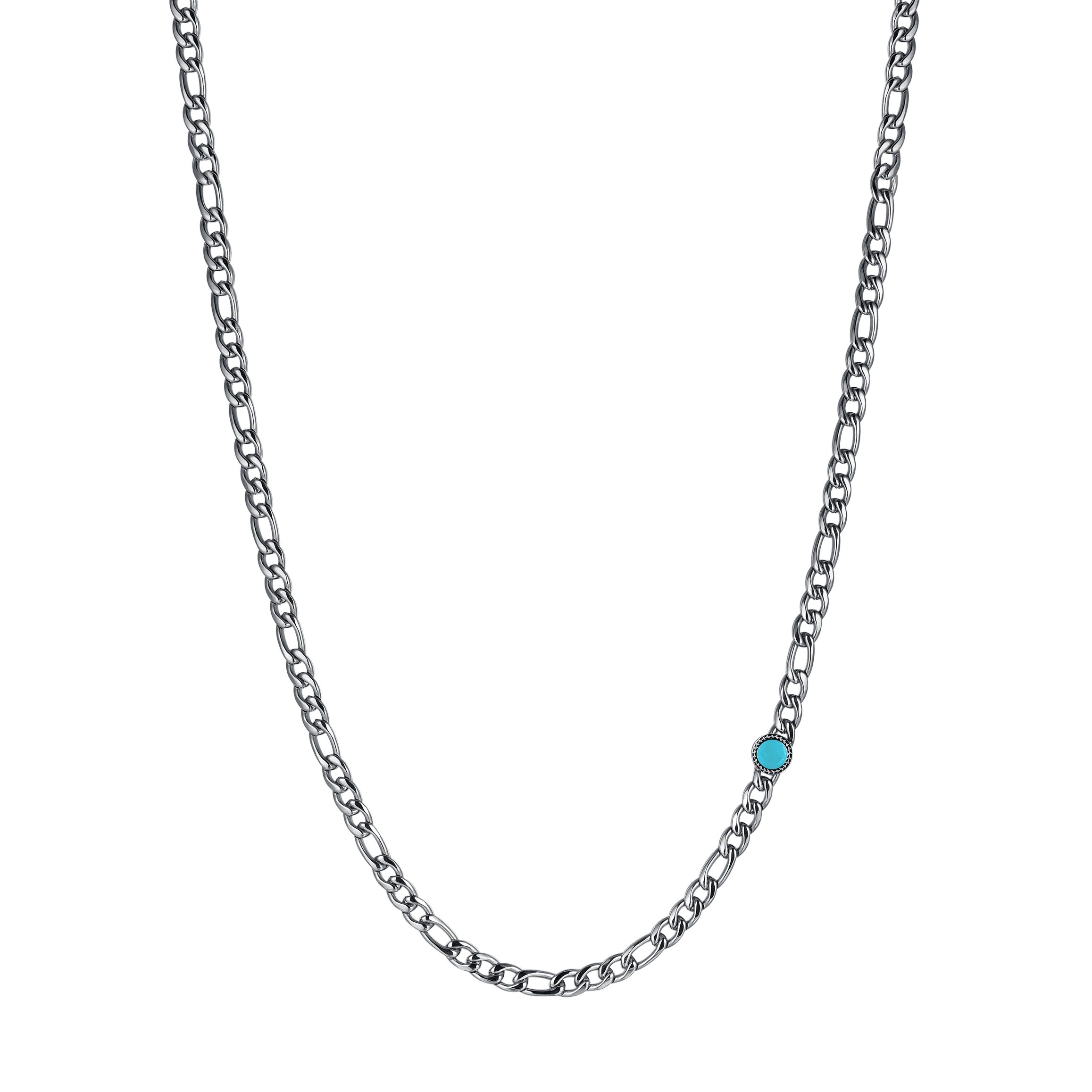 COLLANA UOMO IN ACCIAIO CON PIETRA TURCHESE