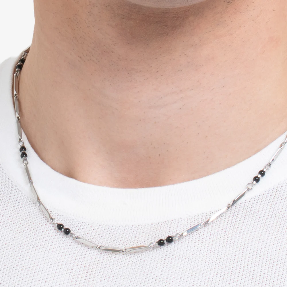 COLLANA UOMO IN ACCIAIO CON PIETRE AGATA - Image 2
