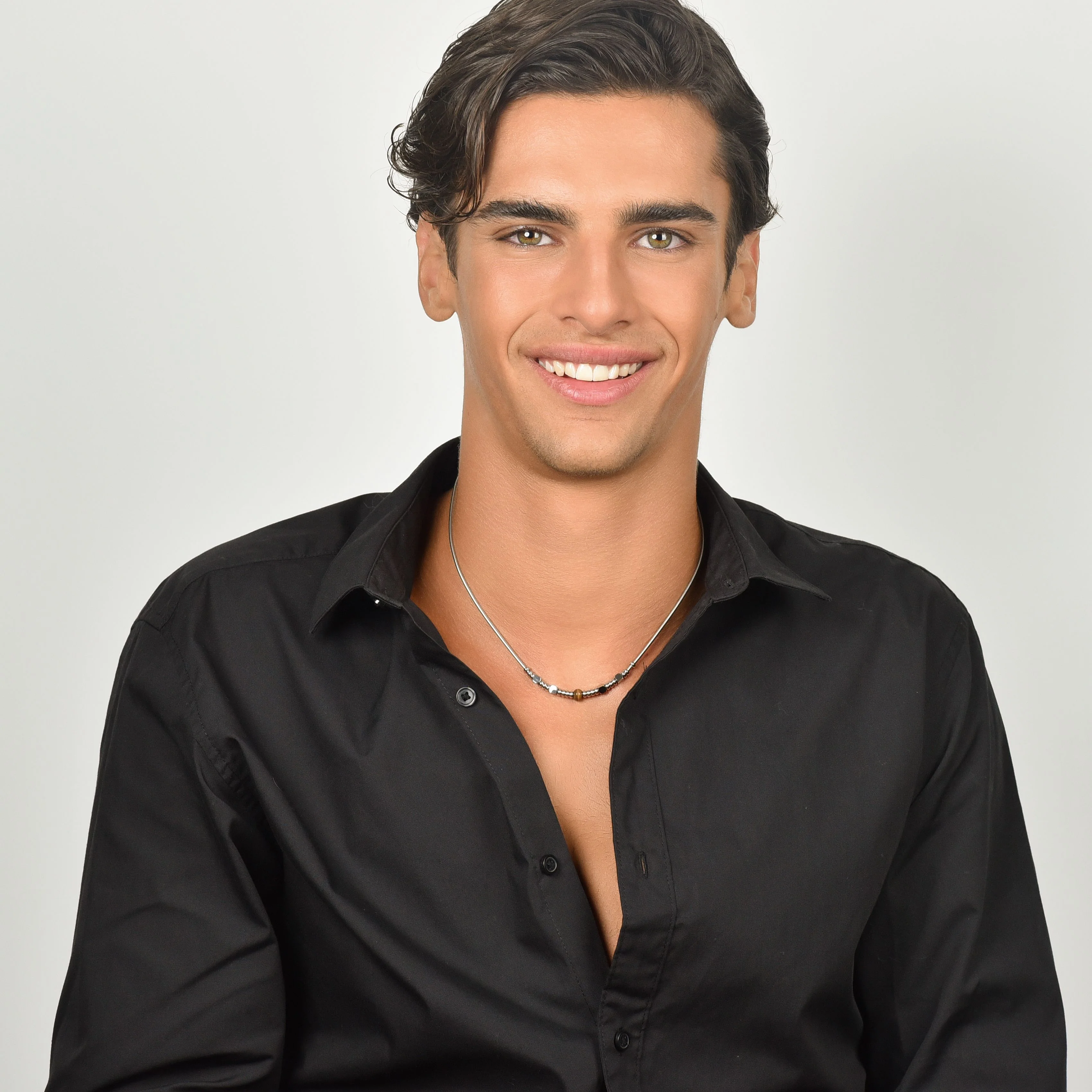 COLLANA UOMO IN ACCIAIO CON PIETRE OCCHIO DI TIGRE - Image 3