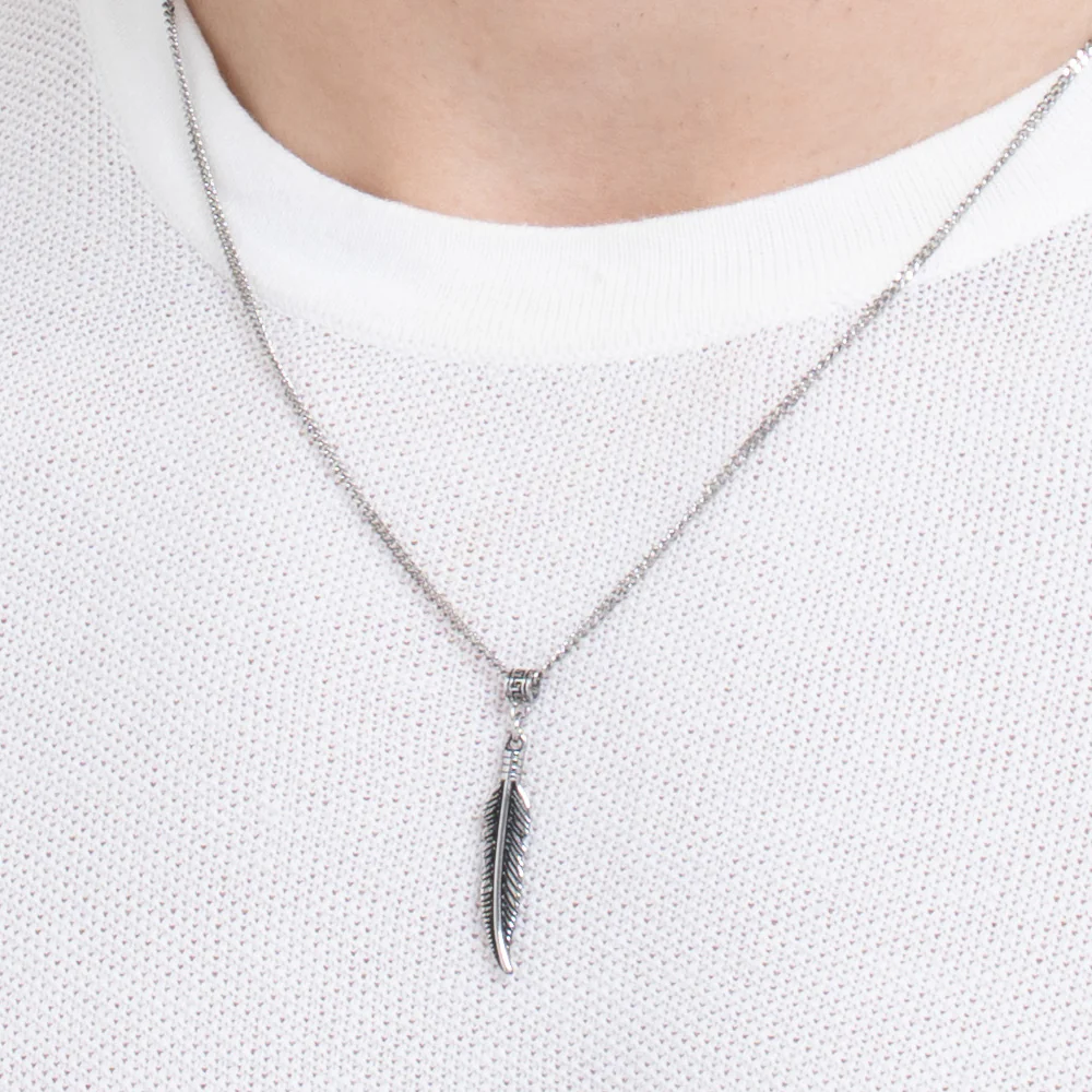 COLLANA UOMO IN ACCIAIO CON PIUMA - Image 2
