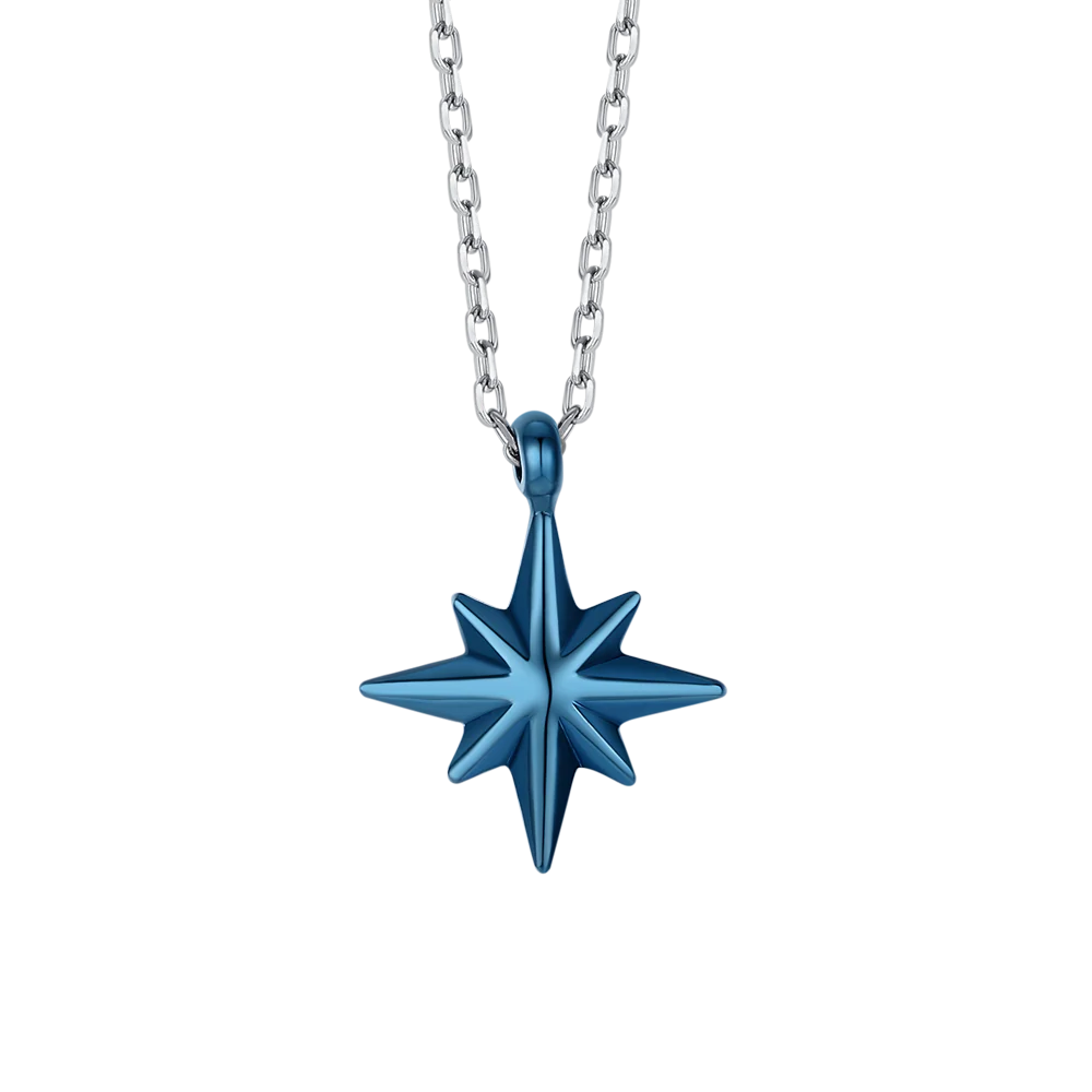 COLLANA UOMO IN ACCIAIO CON ROSA DEI VENTI IP BLU