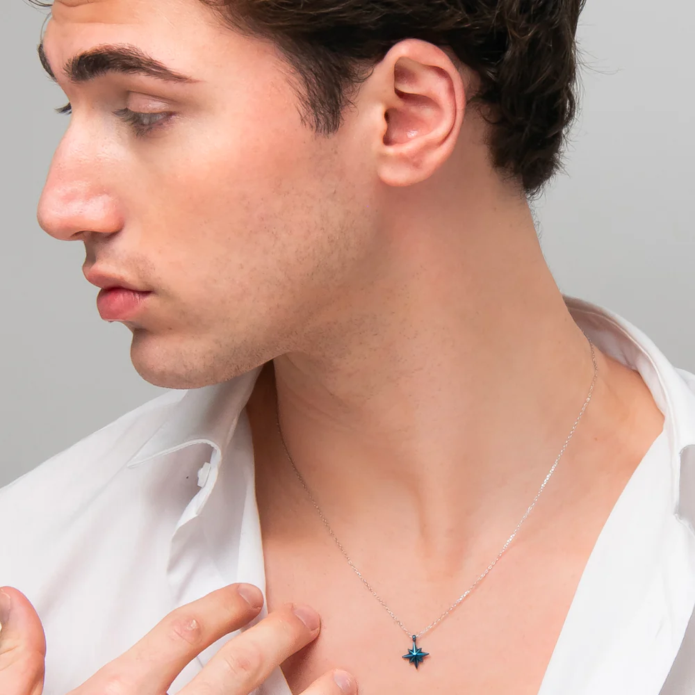 COLLANA UOMO IN ACCIAIO CON ROSA DEI VENTI IP BLU - Image 3