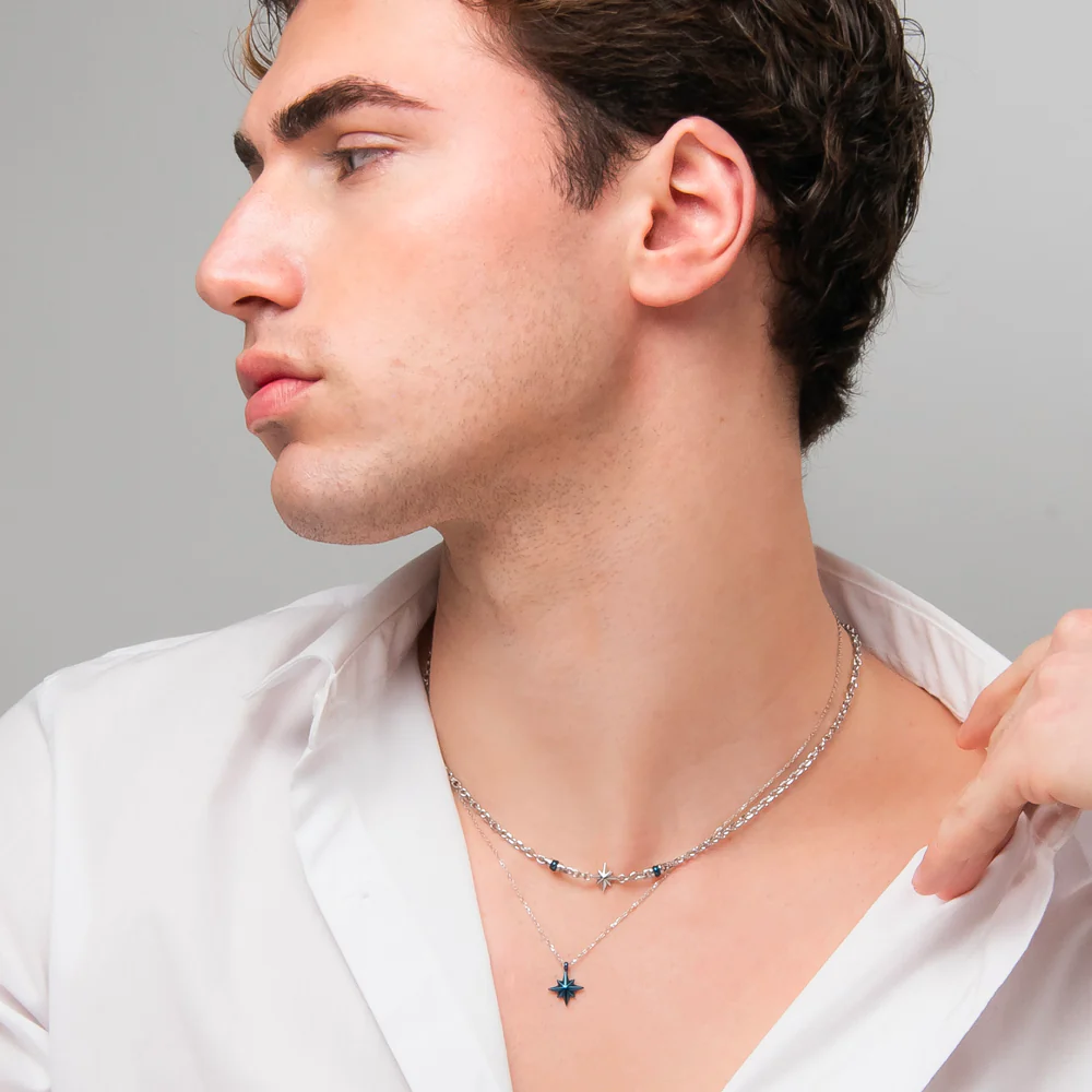 COLLANA UOMO IN ACCIAIO CON ROSA DEI VENTI IP BLU - Image 4