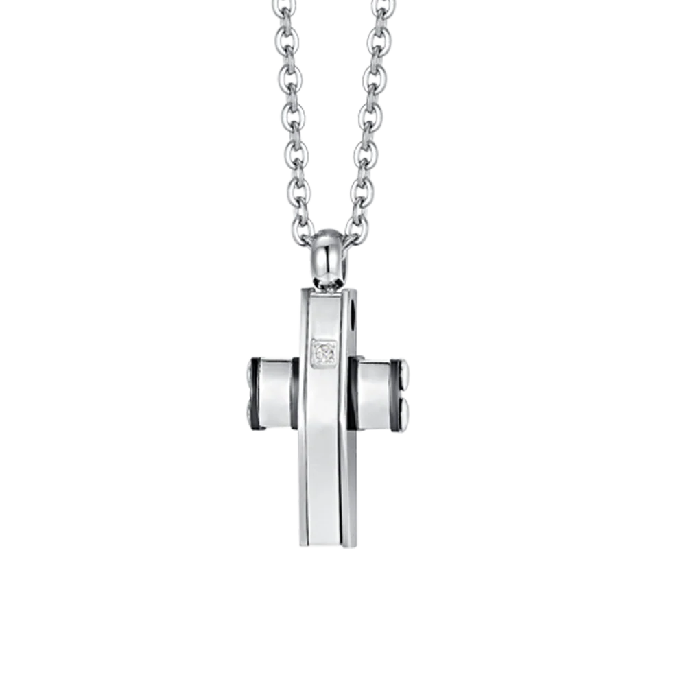 COLLANA UOMO IN ACCIAIO CROCE E ACCIAIO IP BLACK - Image 4