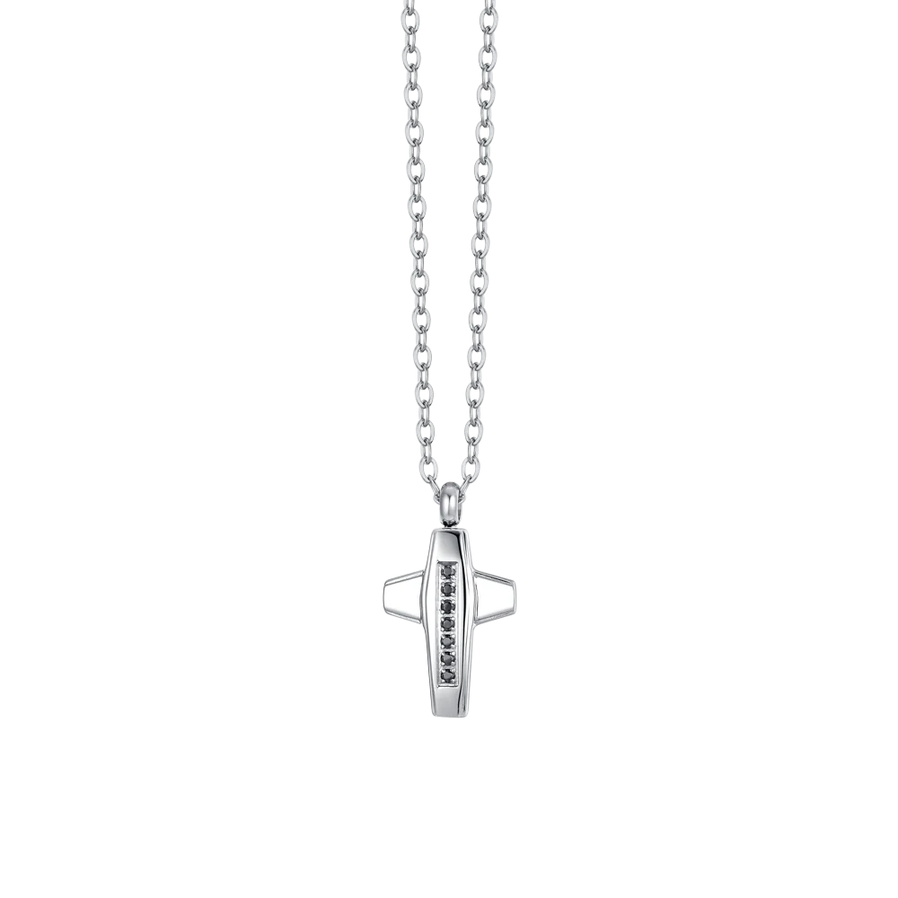 COLLANA UOMO IN ACCIAIO CROCE E ZIRCONI NERI