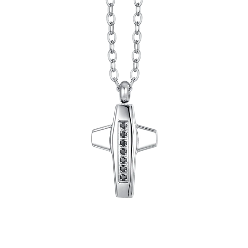 COLLANA UOMO IN ACCIAIO CROCE E ZIRCONI NERI - Image 4