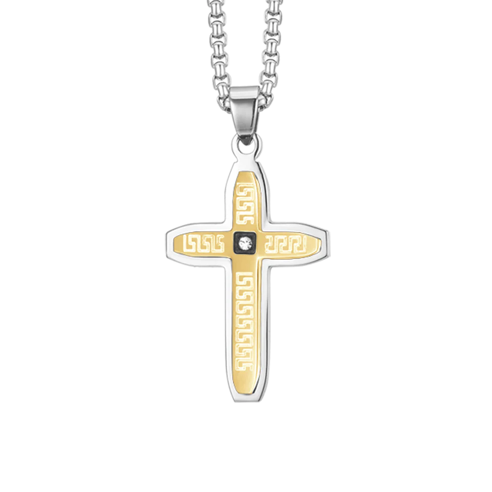COLLANA UOMO IN ACCIAIO CROCE IN ACCIAIO ED ACCIAIO IP GOLD - Image 4