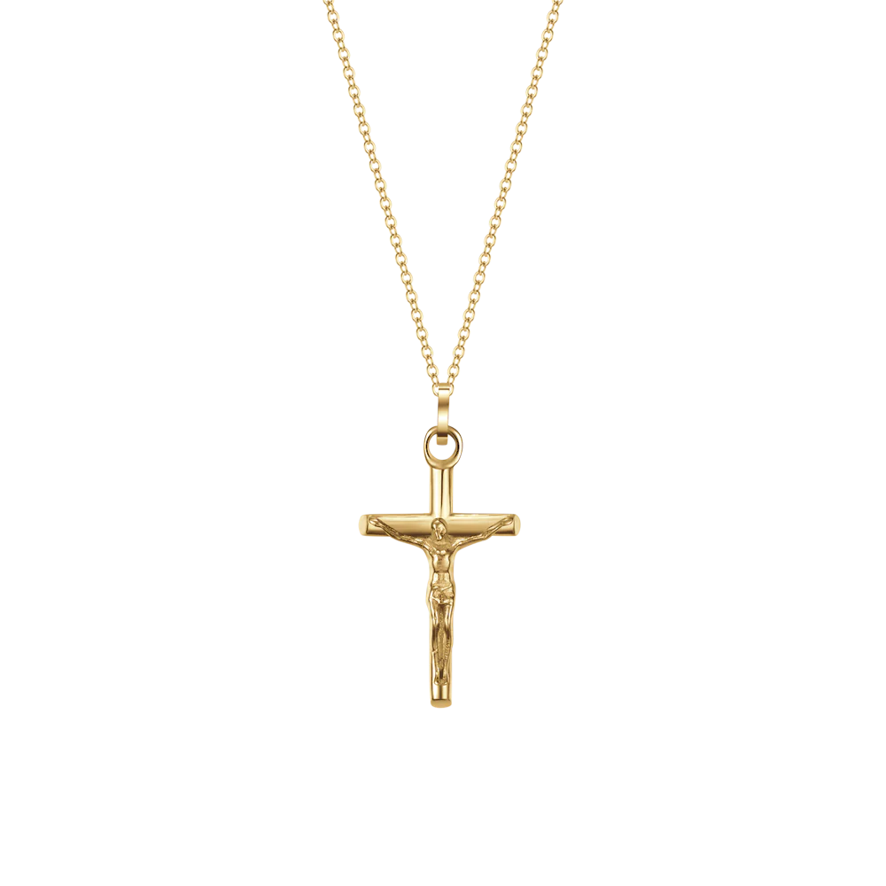 COLLANA UOMO IN ACCIAIO E IP GOLD CON CROCIFISSO
