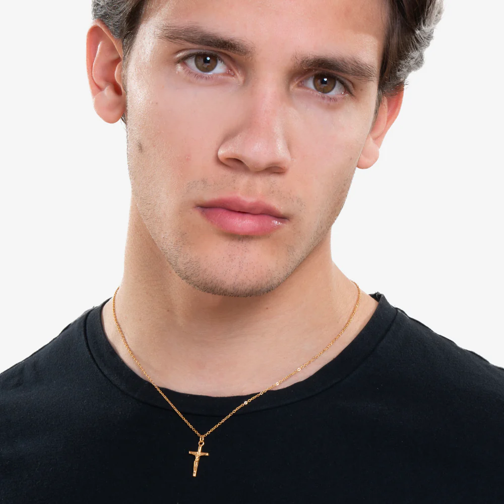COLLANA UOMO IN ACCIAIO E IP GOLD CON CROCIFISSO - Image 3