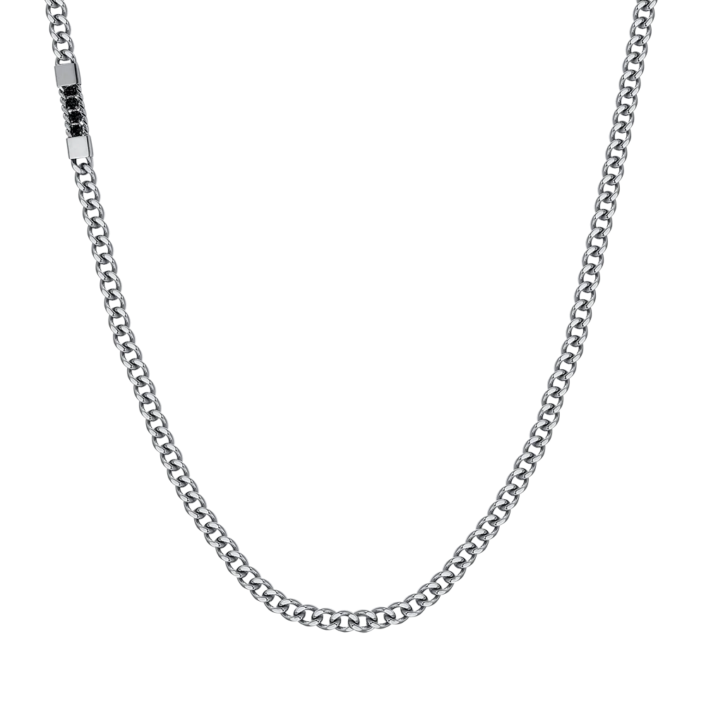 COLLANA UOMO IN ACCIAIO ELEMENTO CON CRISTALLI NERI