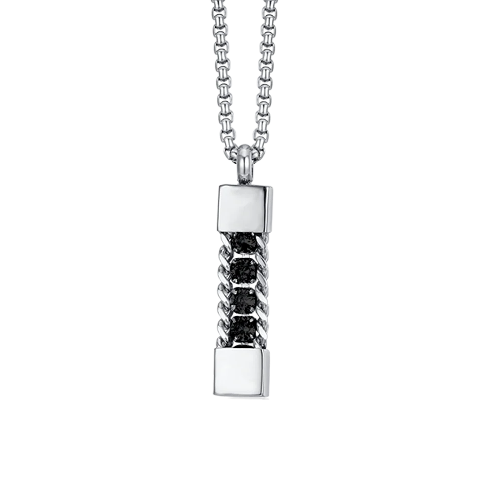 COLLANA UOMO IN ACCIAIO ELEMENTO CON CRISTALLI NERI - Image 4