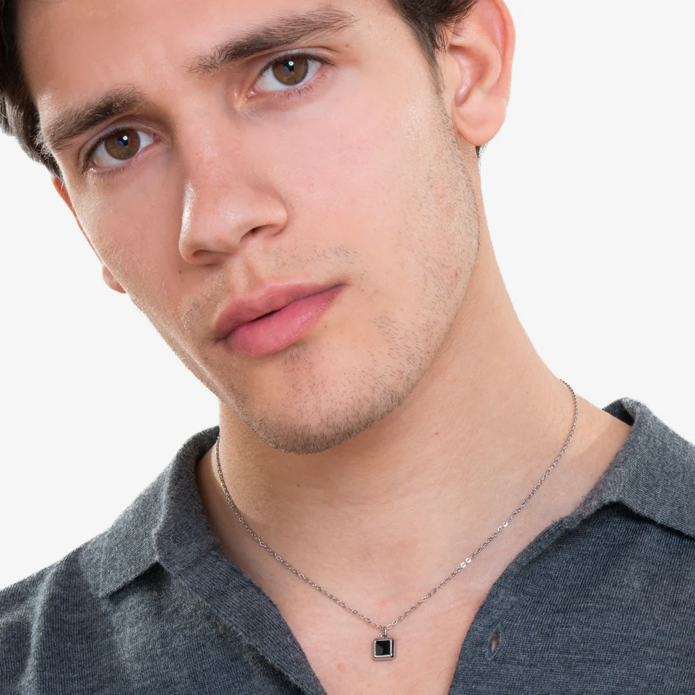 COLLANA UOMO IN ACCIAIO PIASTRA CON SMALTO NERO - Image 3