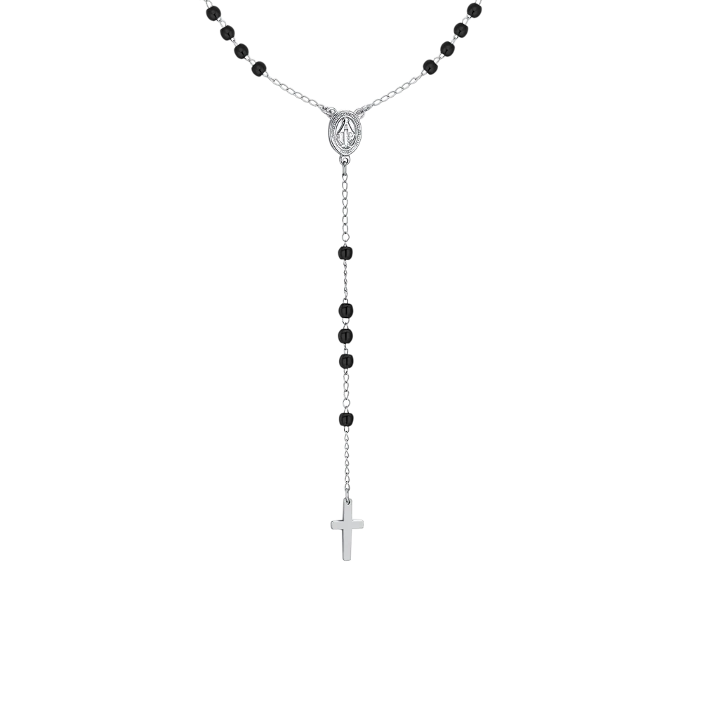 COLLANA UOMO ROSARIO SFERE IN ACCIAIO NERO E ACCIAIO