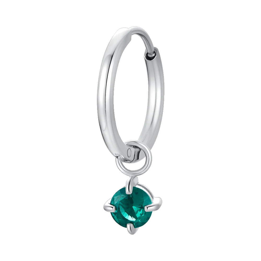 MONO ORECCHINO DONNA IN ACCIAIO CERCHIO CON ZIRCONE VERDI