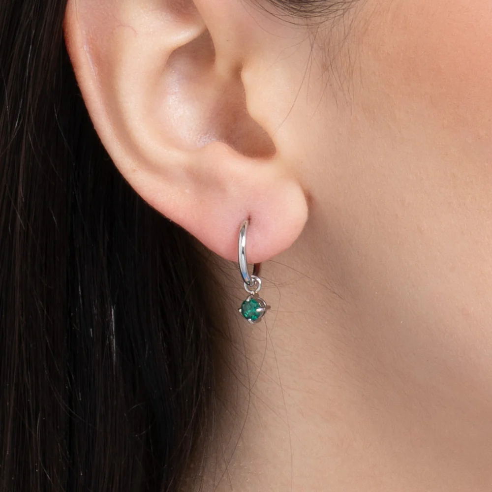 MONO ORECCHINO DONNA IN ACCIAIO CERCHIO CON ZIRCONE VERDI - Image 2