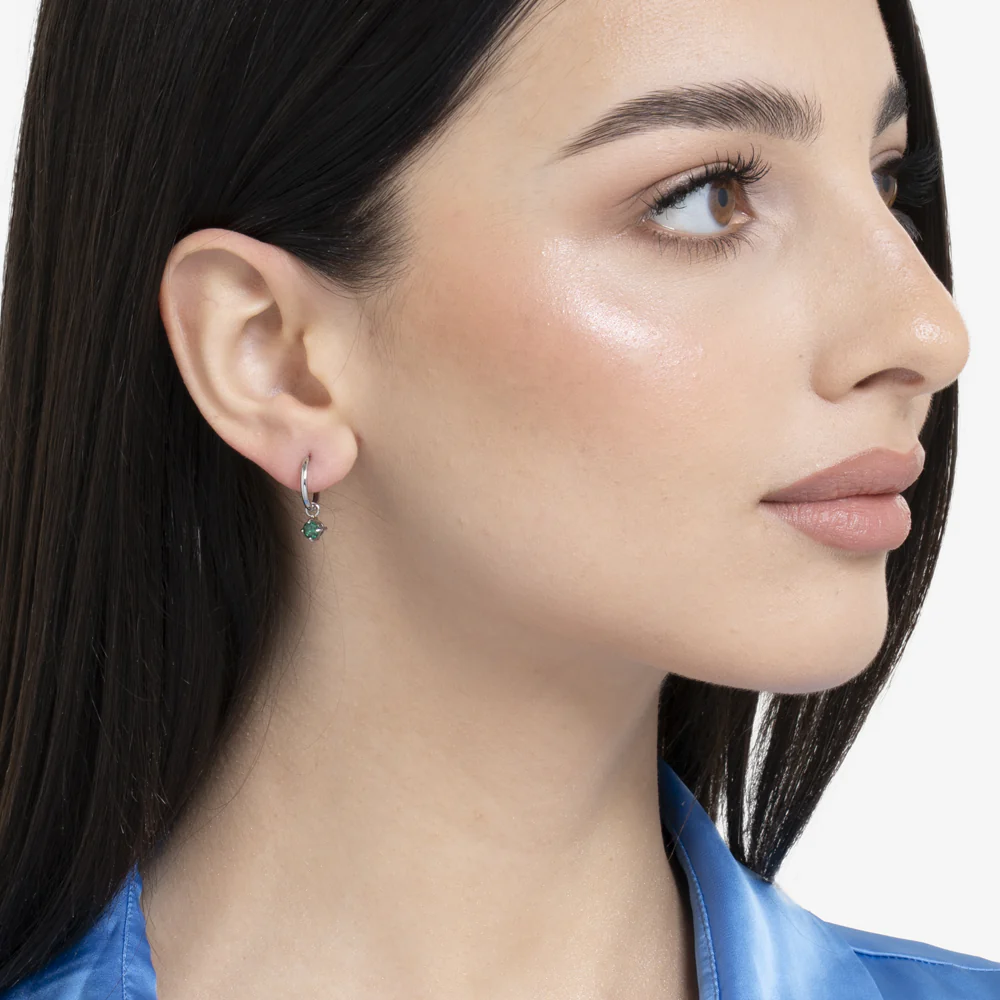 MONO ORECCHINO DONNA IN ACCIAIO CERCHIO CON ZIRCONE VERDI - Image 3