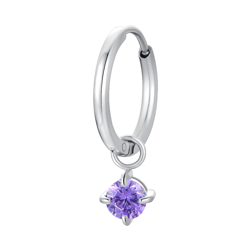 MONO ORECCHINO DONNA IN ACCIAIO CERCHIO CON ZIRCONE VIOLA