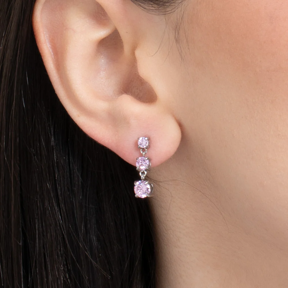 MONO ORECCHINO DONNA IN ACCIAIO CON ZIRCONI ROSA - Image 2