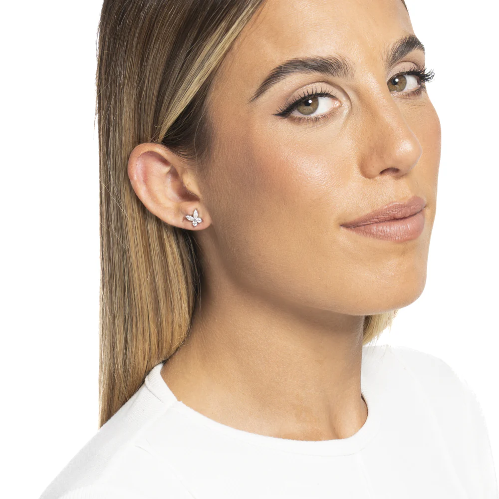 MONO ORECCHINO DONNA IN ACCIAIO CON FARFALLA CON ZICONE BIANCO - Image 3