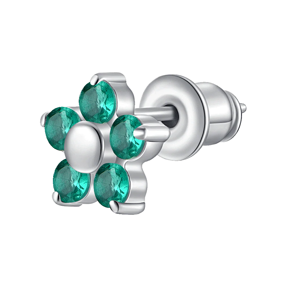 MONO ORECCHINO DONNA IN ACCIAIO CON FIORE E PETALI ZIRCONE VERDE
