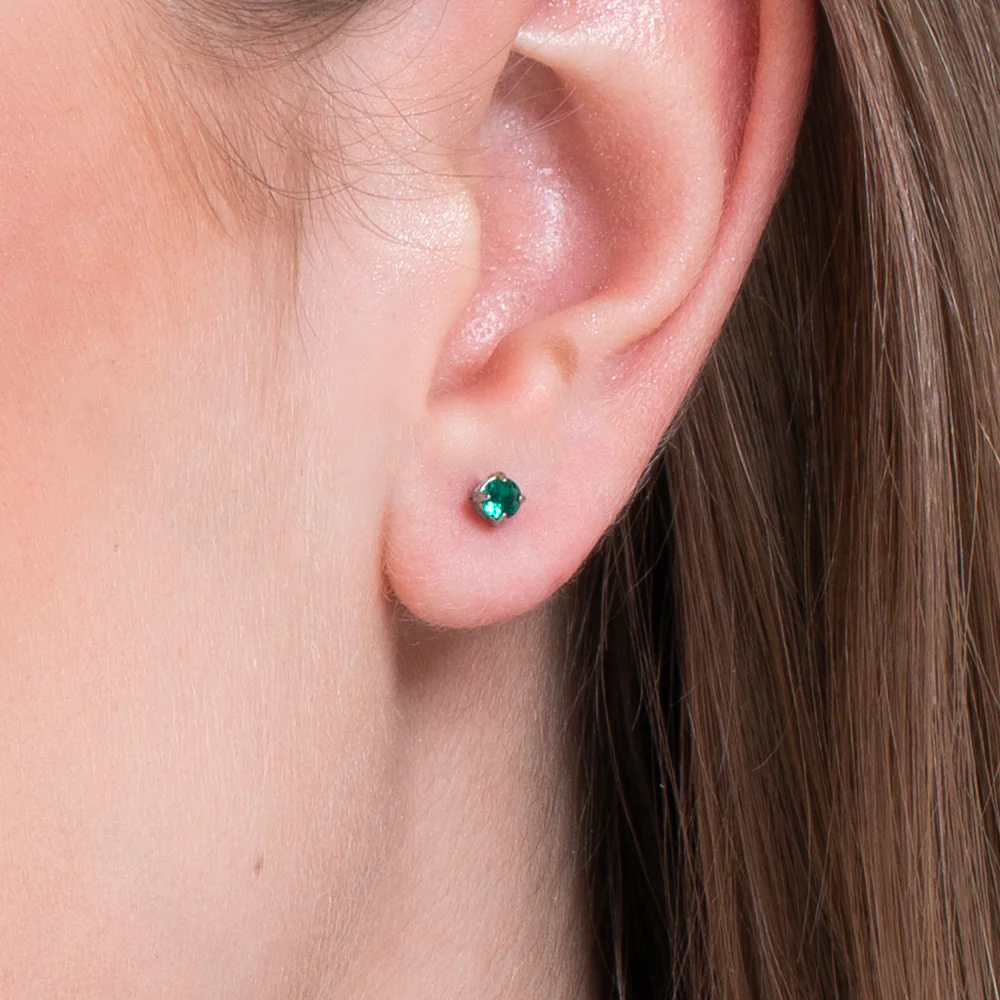 MONO ORECCHINO DONNA IN ACCIAIO CON ZIRCONE VERDE - Image 2