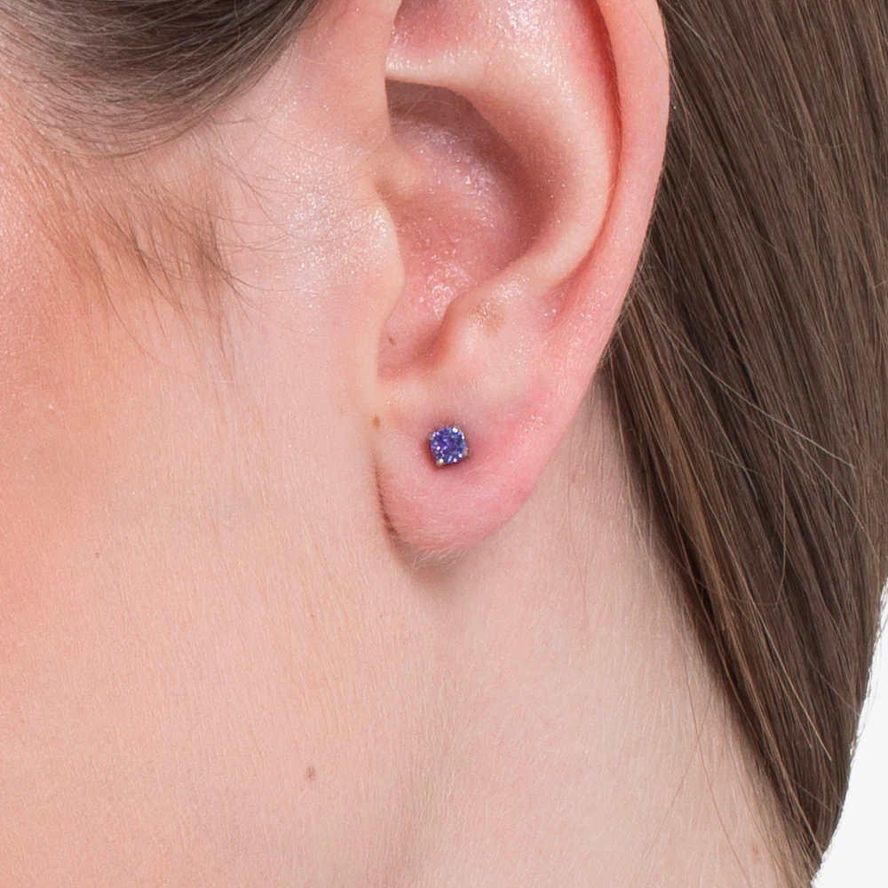 MONO ORECCHINO DONNA IN ACCIAIO CON ZIRCONE VIOLA - Image 2