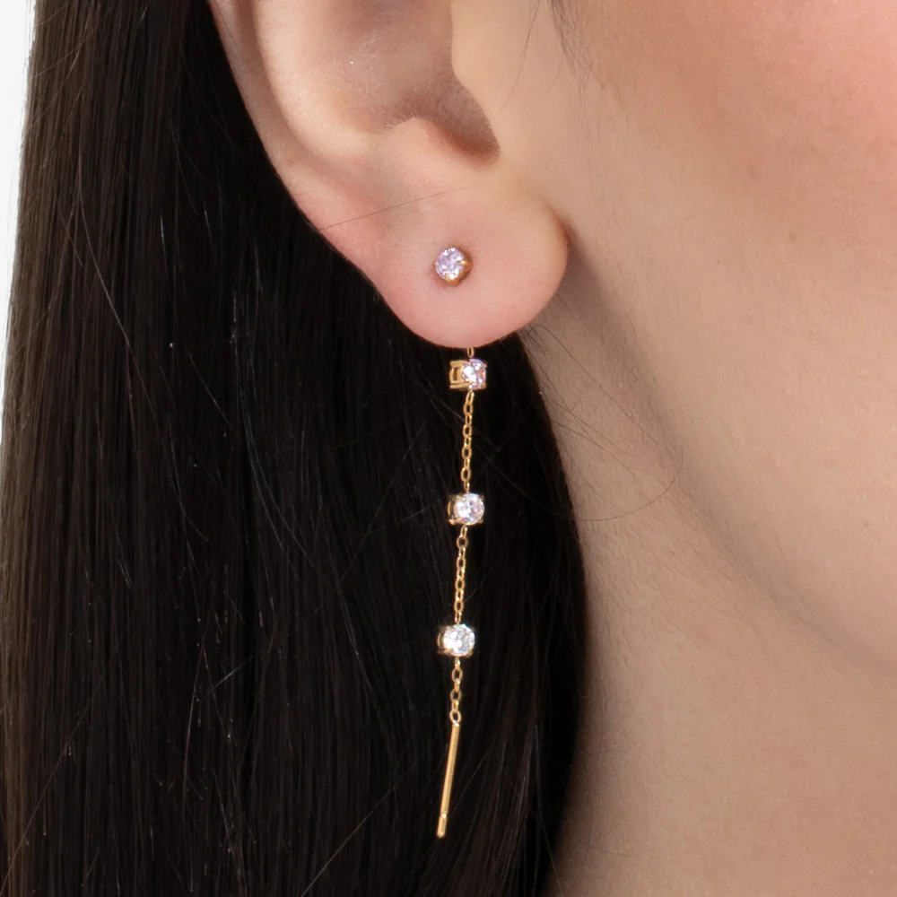 MONO ORECCHINO DONNA IN ACCIAIO IP GOLD CON CRISTALLI MULTICOLOR - Image 2