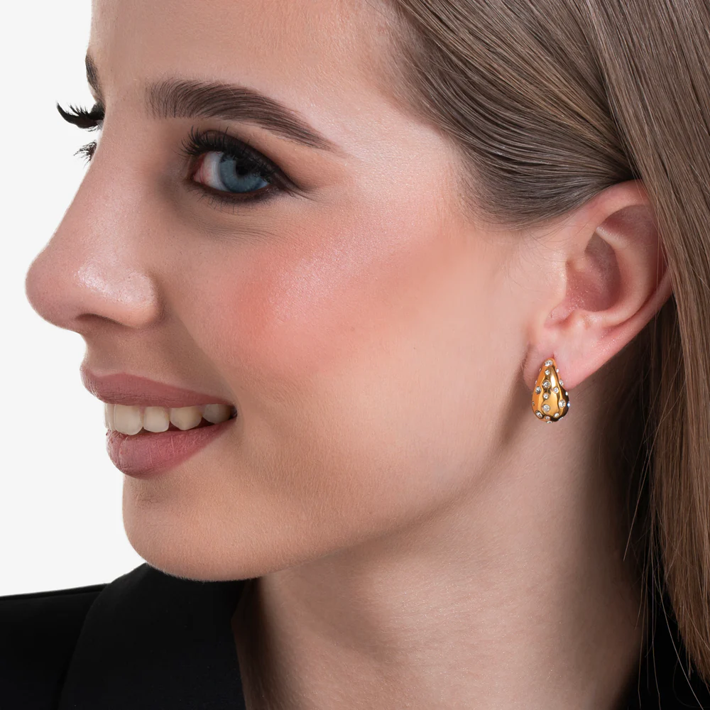 ORECCHINI DONNA GOCCIA IN ACCIAIO E IP GOLD CON CRISTALLI BIANCHI - Image 3