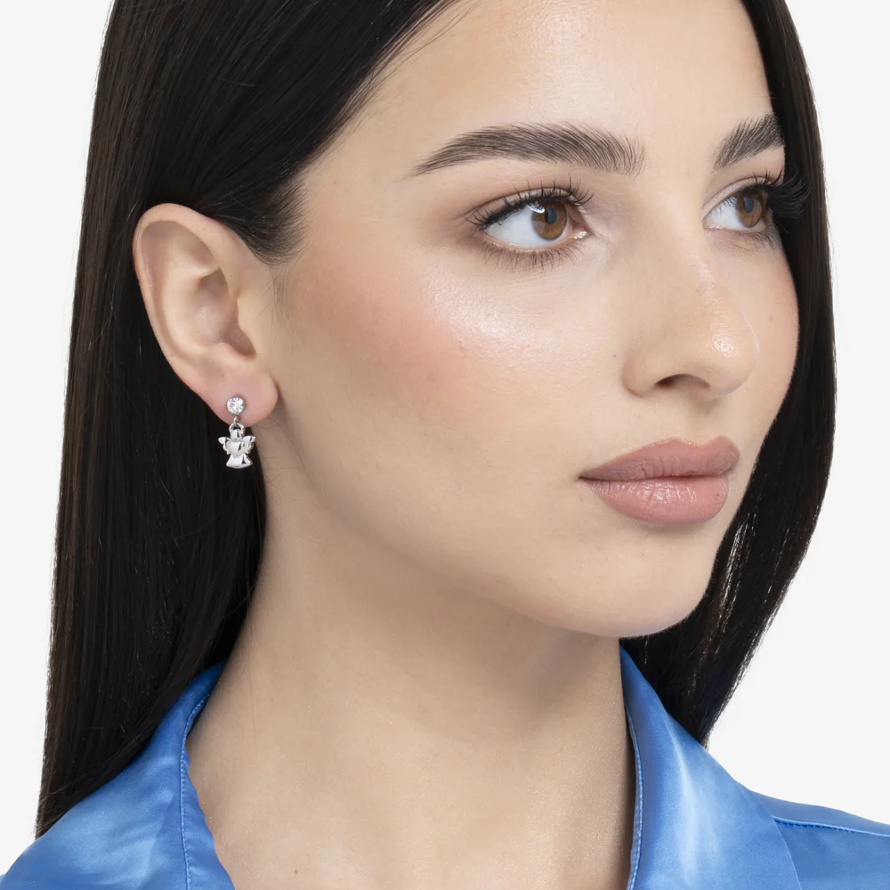 ORECCHINI DONNA IN ACCIAIO CON ANGELO E ZIRCONE BIANCO - Image 3