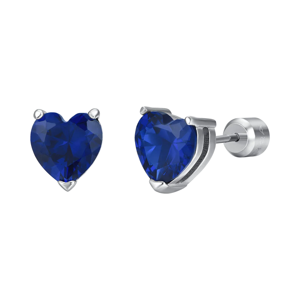 ORECCHINI DONNA IN ACCIAIO CON CUORI CRISTALLI BLU