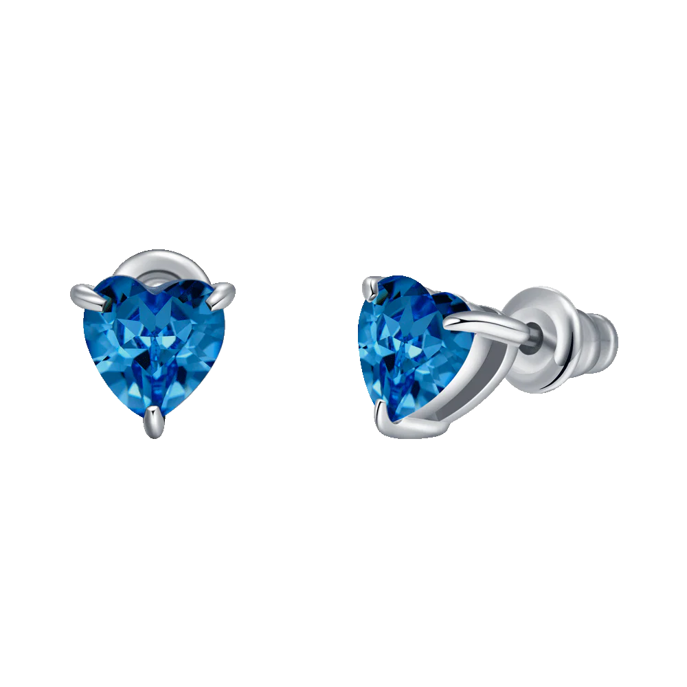 ORECCHINI DONNA IN ACCIAIO CON CUORE CRISTALLO BLU