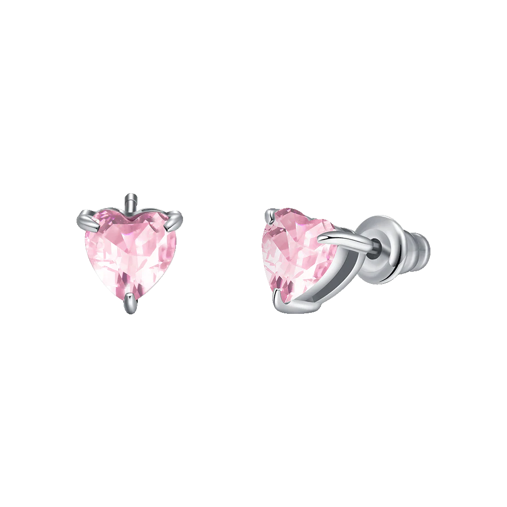 ORECCHINI DONNA IN ACCIAIO CON CUORE CRISTALLO ROSA