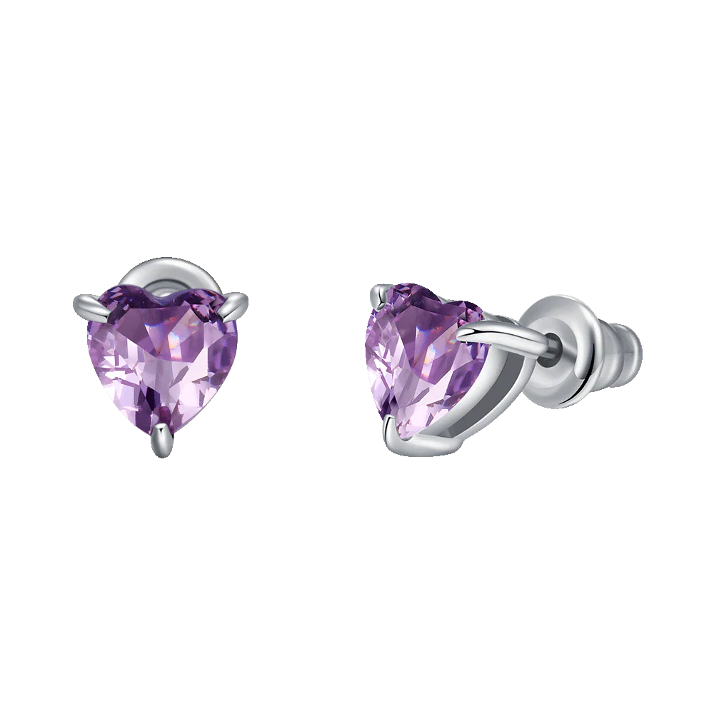 ORECCHINI DONNA IN ACCIAIO CON CUORE CRISTALLO VIOLA