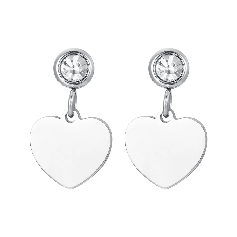 ORECCHINI DONNA IN ACCIAIO CON CUORE E ZIRCONE BIANCO