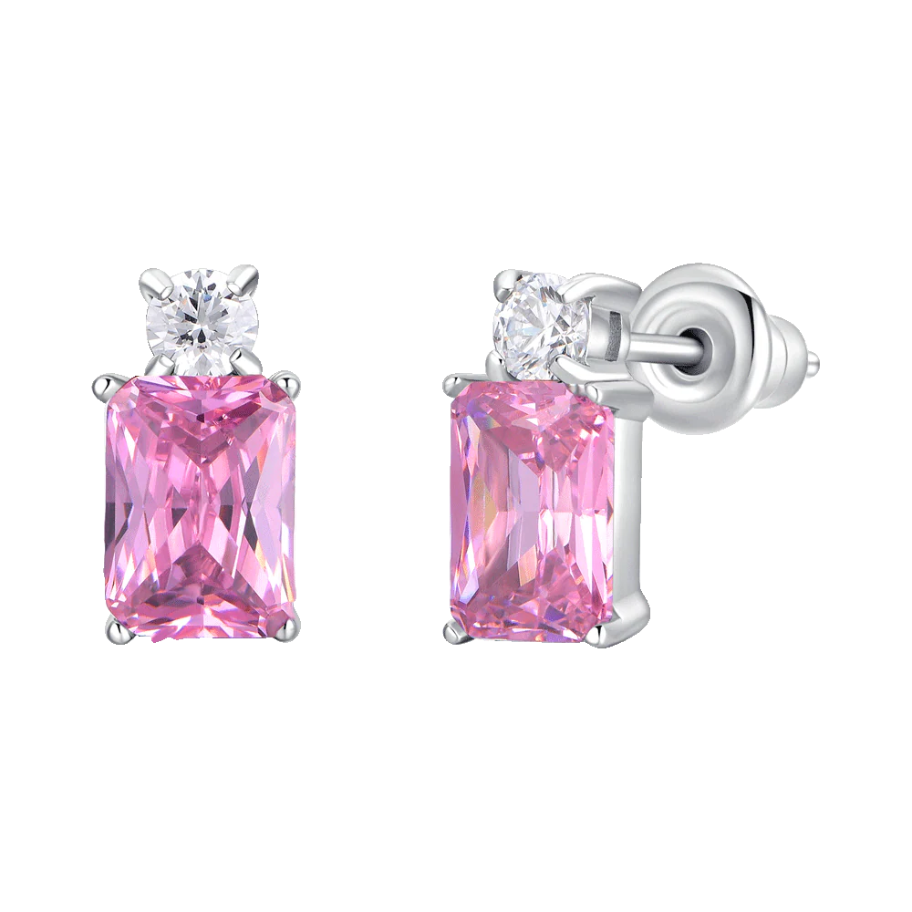 ORECCHINI DONNA IN ACCIAIO CON ZIRCONI ROSA E BIANCO