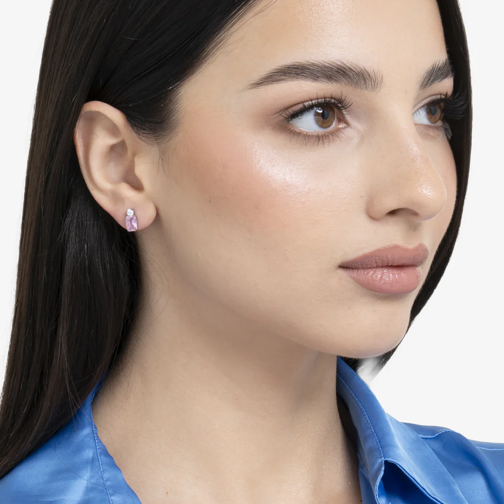 ORECCHINI DONNA IN ACCIAIO CON ZIRCONI ROSA E BIANCO - Image 3