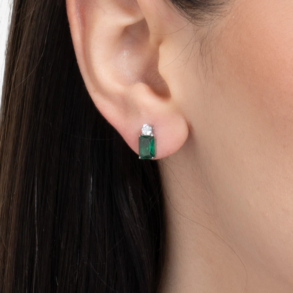 ORECCHINI DONNA IN ACCIAIO CON ZIRCONI VERDE E BIANCHI - Image 2