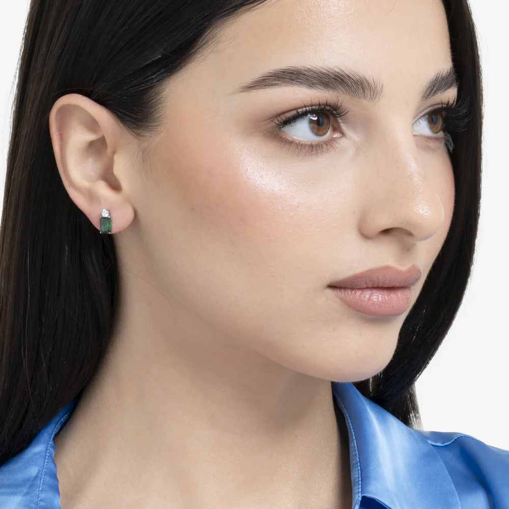 ORECCHINI DONNA IN ACCIAIO CON ZIRCONI VERDE E BIANCHI - Image 3