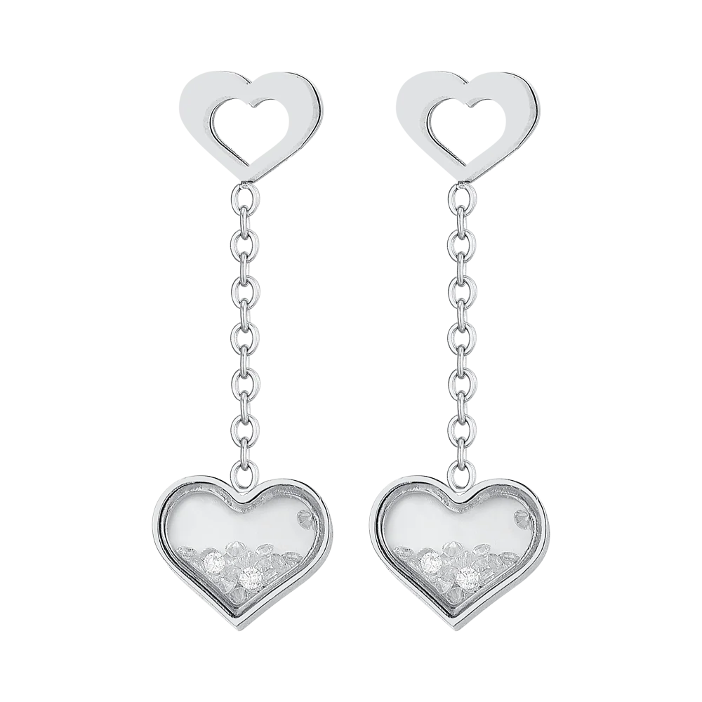 ORECCHINI DONNA IN ACCIAIO CUORI E ZIRCONI