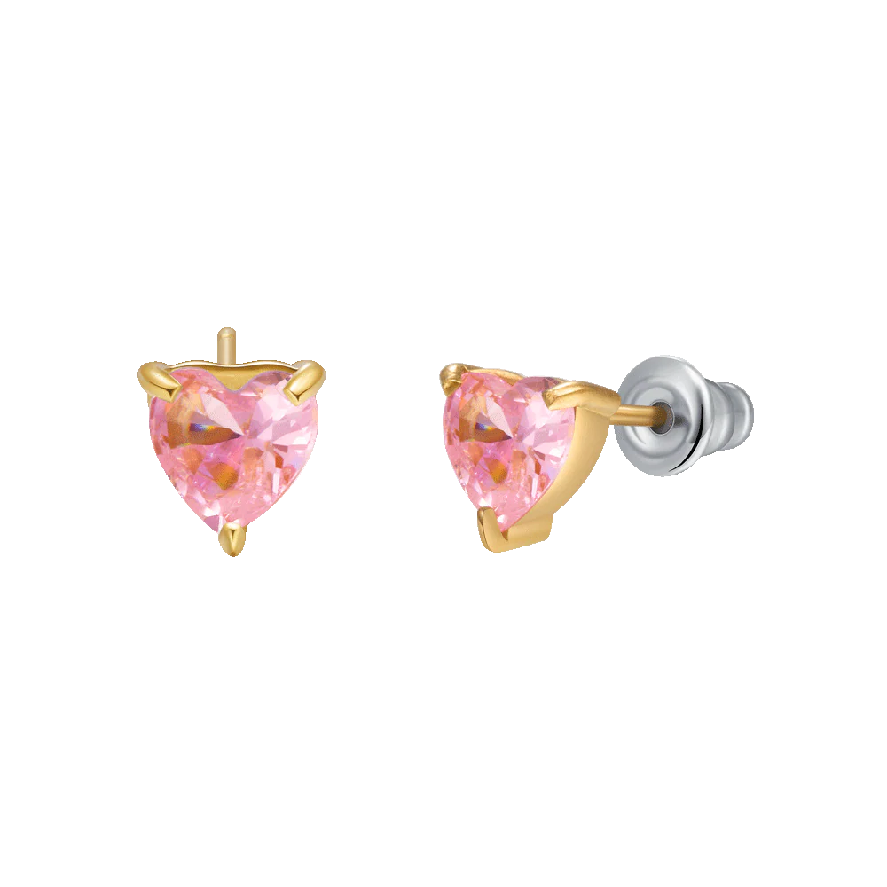 ORECCHINI DONNA IN ACCIAIO E IP GOLD CON CUORE CRISTALLO ROSA