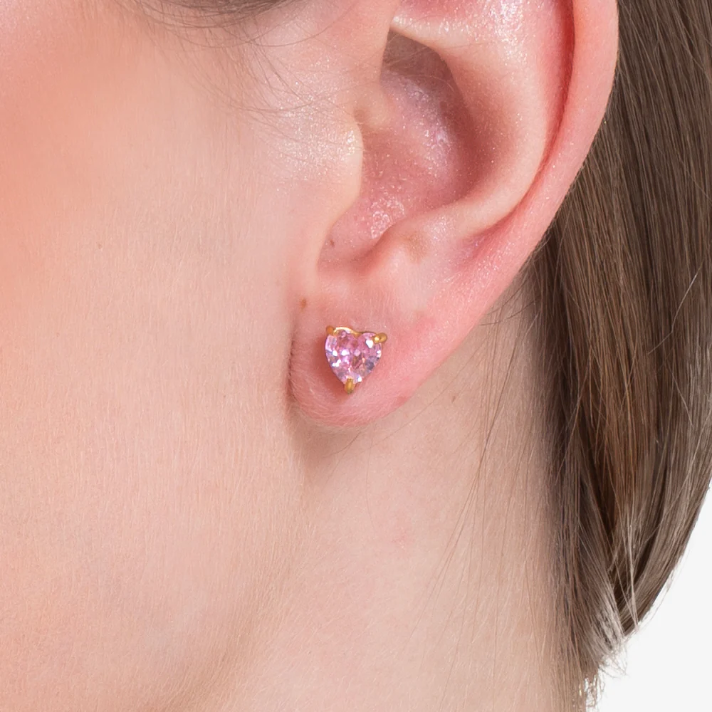ORECCHINI DONNA IN ACCIAIO E IP GOLD CON CUORE CRISTALLO ROSA - Image 2