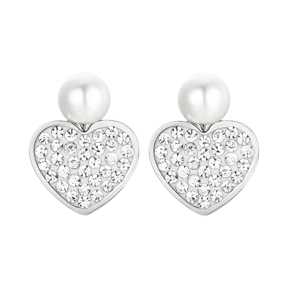 ORECCHINI DONNA IN ACCIAIO PERLA E CUORE