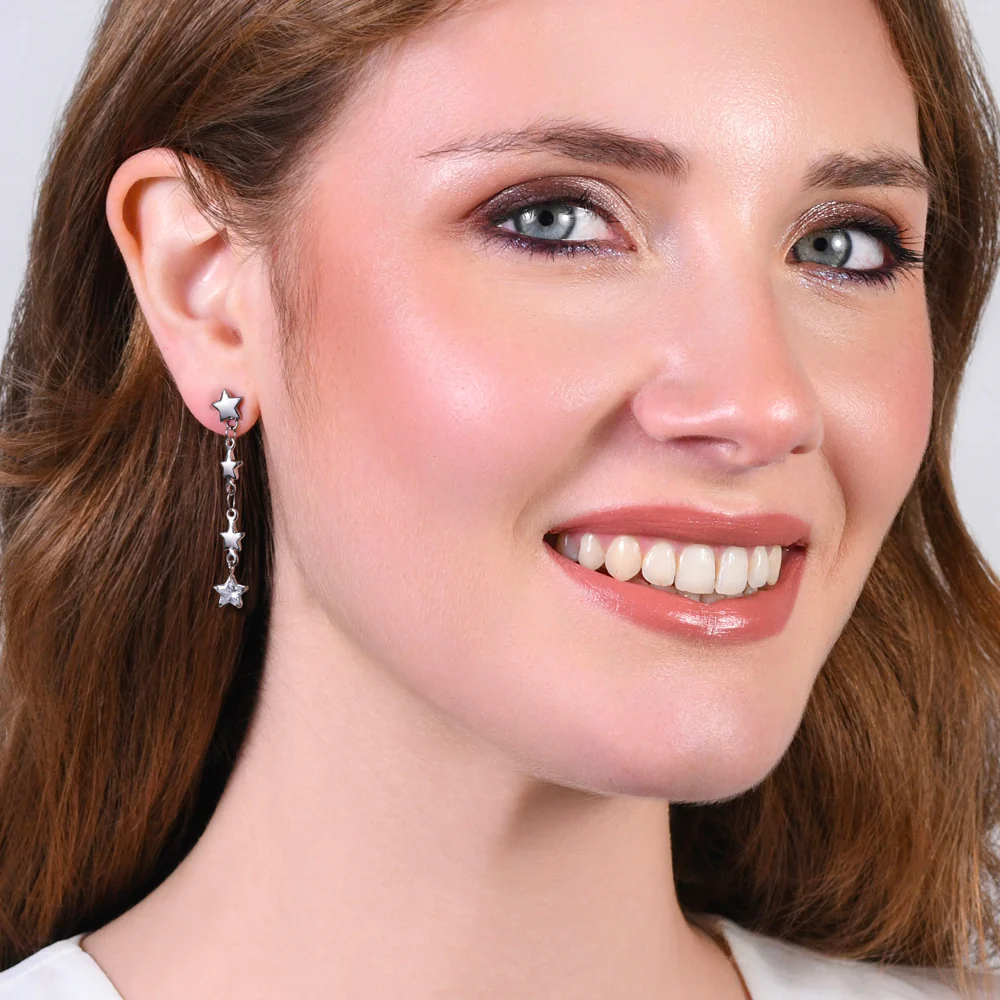 ORECCHINI DONNA IN ACCIAIO STELLE E ZIRCONI BIANCHI - Image 3