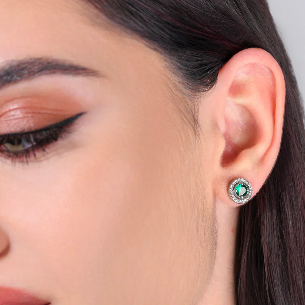 ORECCHINI DONNA IN ACCIAIO ZIRCONE VERDE - Image 2