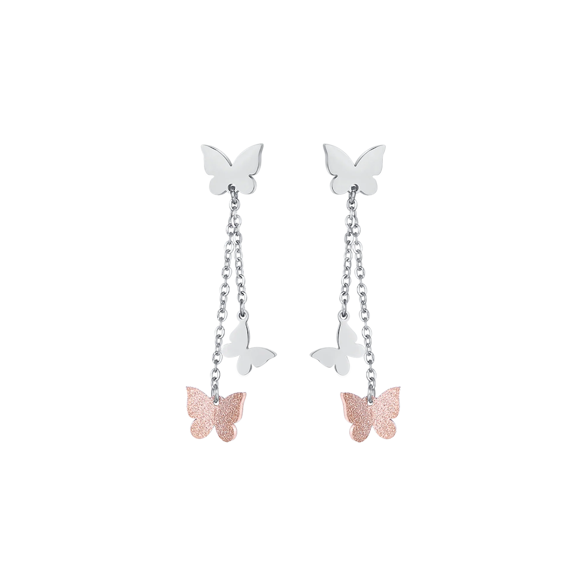 ORECCHINI IN ACCIAIO CON FARFALLA E GLITTER IP ROSE