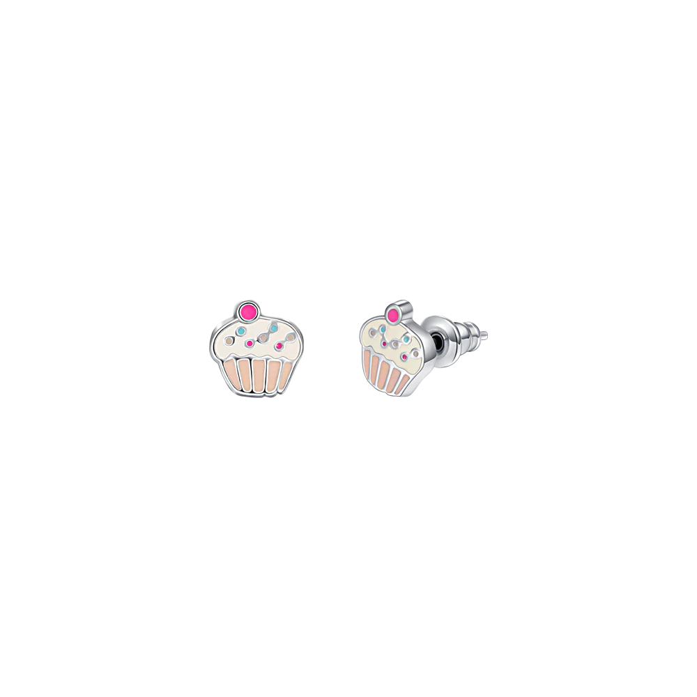 ORECCHINI IN ACCIAIO, CUPCAKE CON SMALTO ROSA E FUCSIA