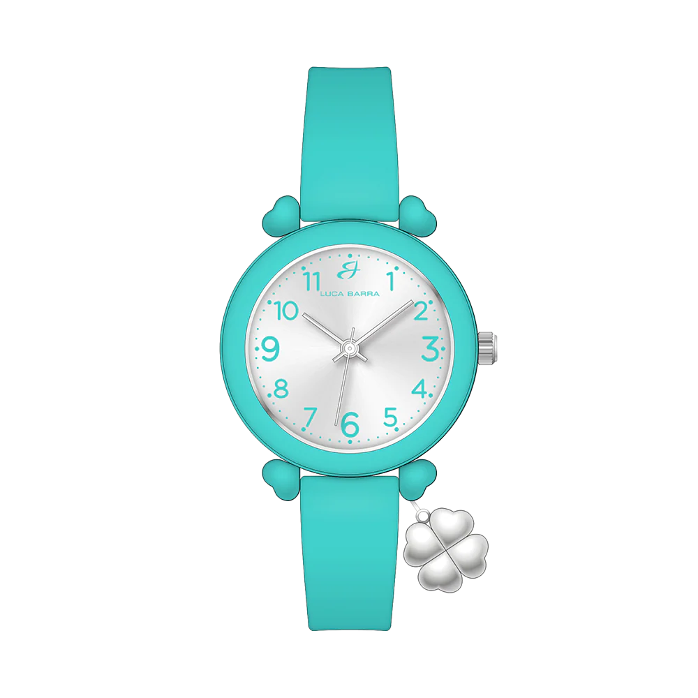 OROLOGIO DONNA ACQUAMARINA CON CHARM QUADRIFOGLIO