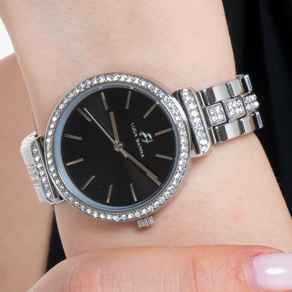 OROLOGIO DONNA IN ACCIAIO CRISTALLI GHIERA E QUADRANTE NERO - Image 2