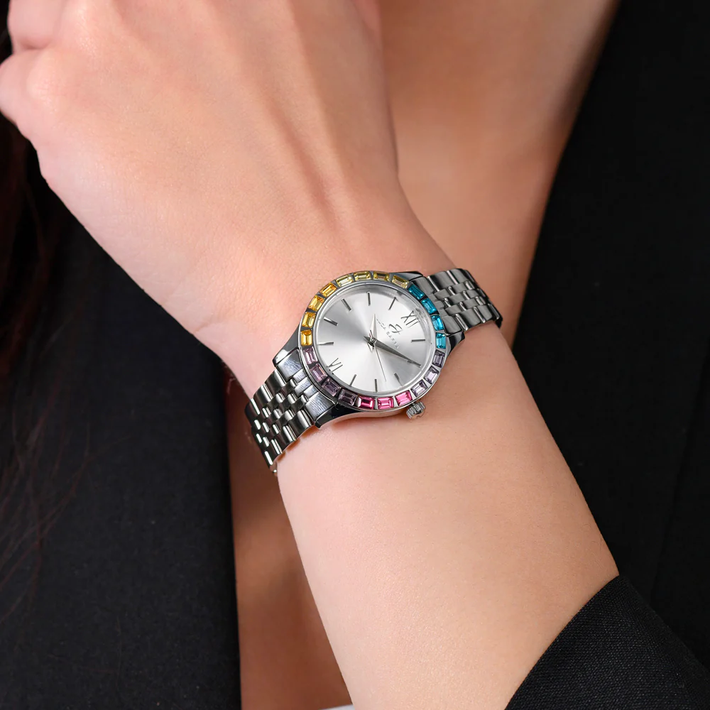 OROLOGIO DONNA IN ACCIAIO GHIERA CRISTALLI MULTICOLOR - Image 2