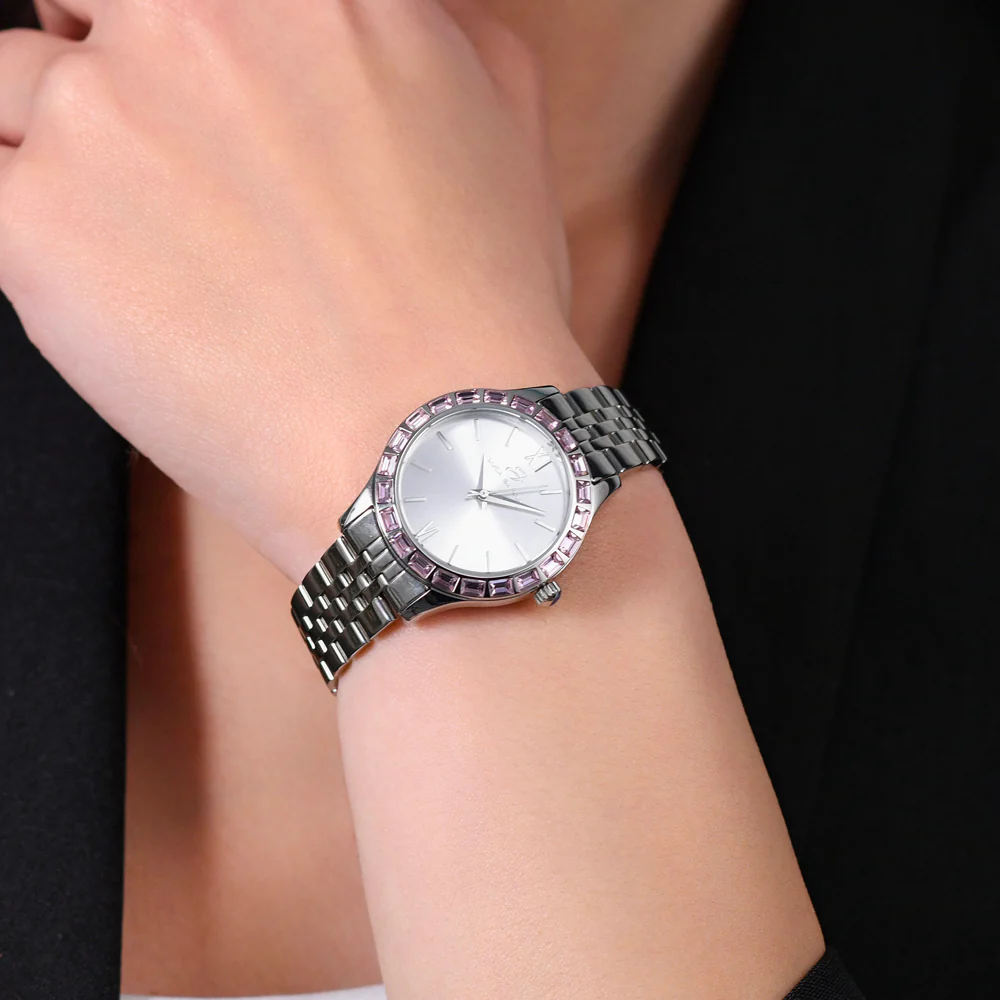 OROLOGIO DONNA IN ACCIAIO GHIERA CRISTALLI ROSA - Image 2